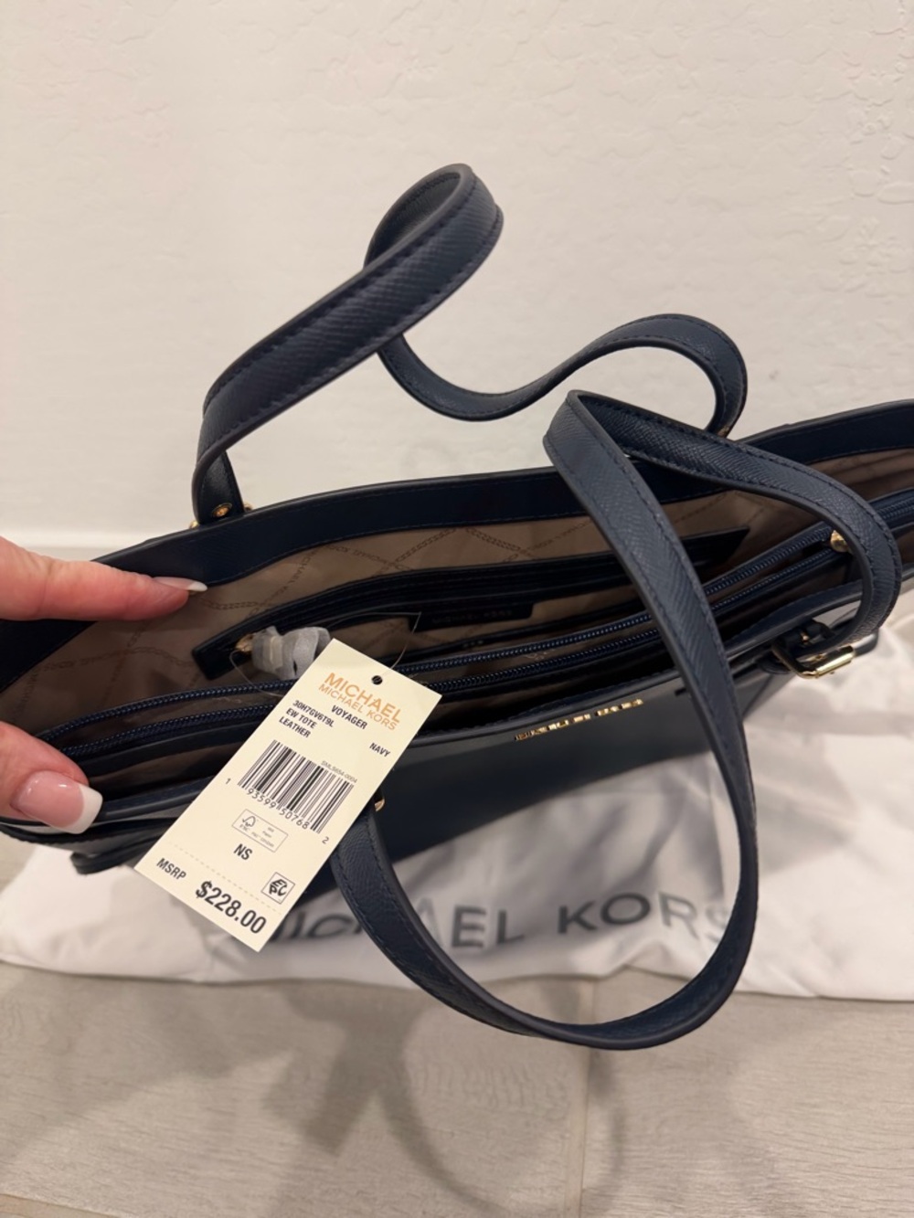 Michael Kors Navy Saffiano Leather Tote with Gold Hardware - Picture 5 of 6
